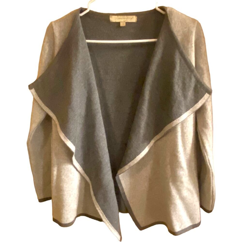 Anthropologie Sweater Lineamaglia Size Small Grey Wool Open Front Cardigan